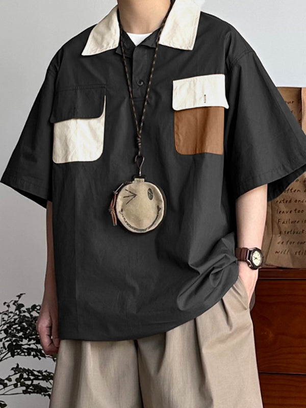 Men's Colorblock Double Pocket Short Sleeve Shirt SKUL27202