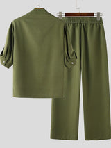 Men's Solid Draped Collar Casual Two Pieces Outfit SKUL33012