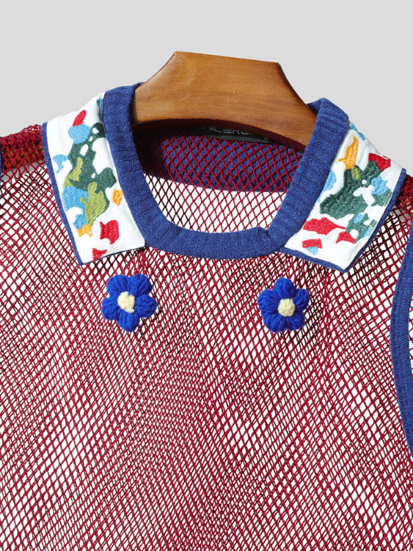 Men's Sheer Mesh Neck Colorblock Casual Tank SKUL15182