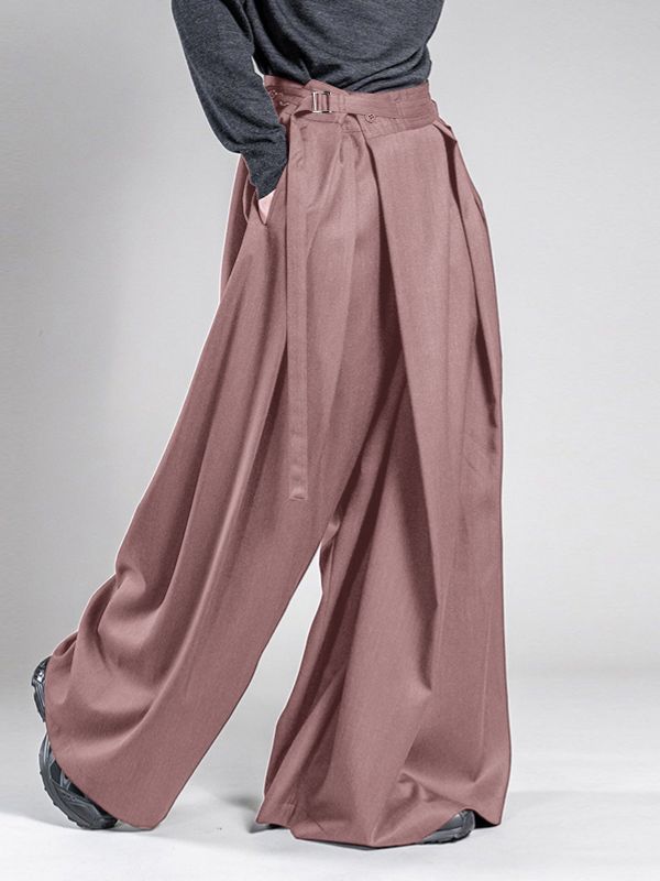 Men's Avant-Garde Pleated Layered Buckle Strap Pant SKUL59509