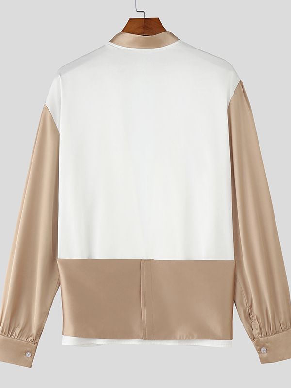 Men's Color Block Stand Collar Long Sleeve Shirt SKUL43992