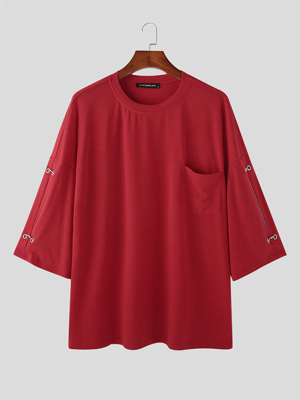 Mens Solid Pocket Metal Detail Loose T-Shirt SKUK00967