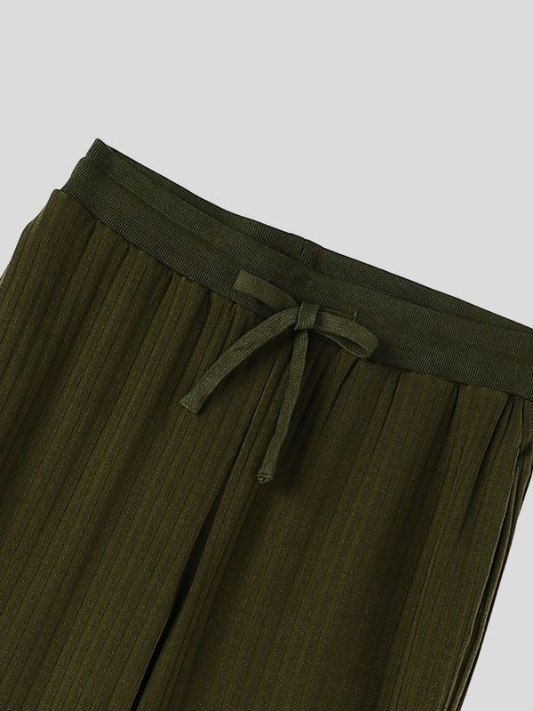 Men's Clean Fit Quiet Luxury Wide Ribbed Texture Drawstring Elastic Waist Lounge Pant SKUL82405