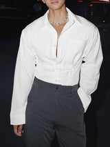 Men's Solid Drawstring Long Sleeve Shirt SKUL36401