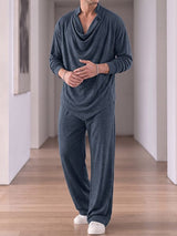 Men's Zen Minimalist Art Exhibition Draped Cowl Neck Two Pieces Outfit SKUL85351