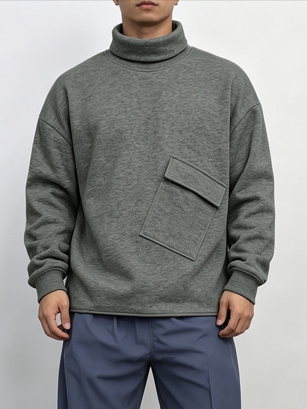 Men's Japanese Workwear City Walk Asymmetric Flap Cargo Pocket Mock Neck Sweatshirt SKUL85950