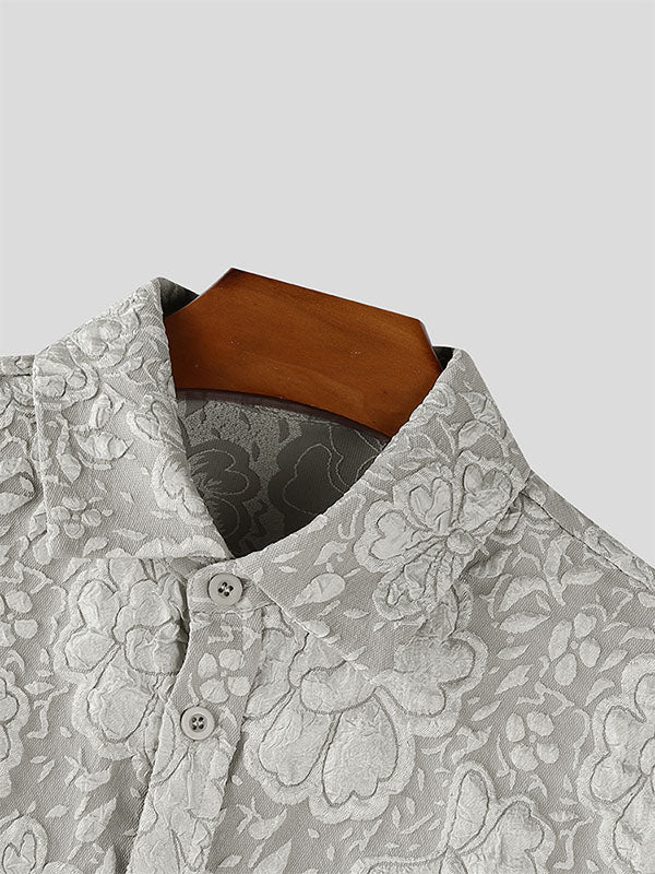 Men's Solid Color Jacquard Long Sleeve Shirt SKUL27288