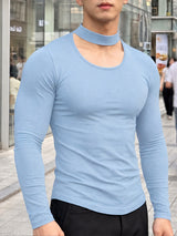Men's Early Autumn Urban Casual Integrated Choker  Muscle Fit Long Sleeve Scoop Neck T-shirt SKUL81105