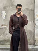 Men's Sheer Frog Button Long Sleeve Cardigan SKUL57282