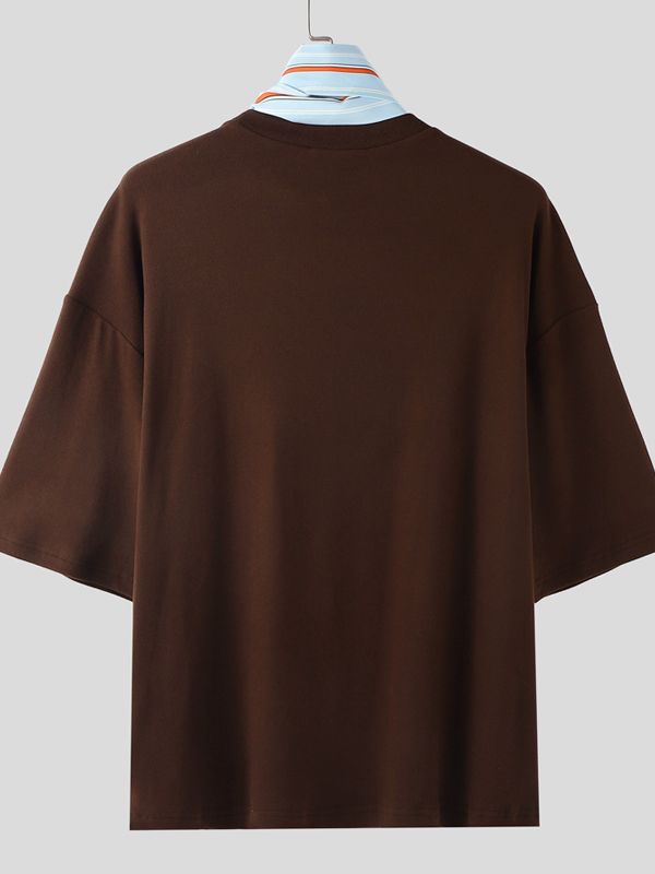 Men's Striped Scarf Crew Neck Knit Short Sleeve T-Shirt SKUL39904