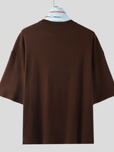 Men's Striped Scarf Crew Neck Knit Short Sleeve T-Shirt SKUL39904