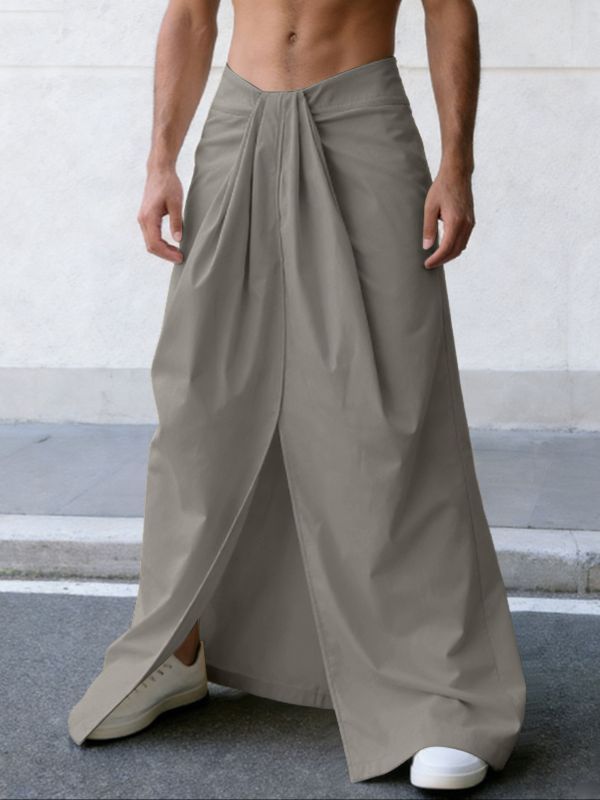 Men's Bohemian Ethnic Style Draped Wrap Front Loose Wide Leg Skirt SKUL60637