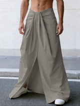 Men's Bohemian Ethnic Style Draped Wrap Front Loose Wide Leg Skirt SKUL60637