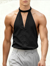 Men's Solid Color Halter Casual Sleeveless Shirt SKUL46164