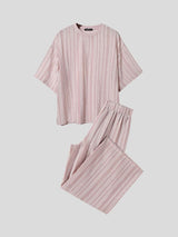Men's Minimalist Sheer Vertical Pleated Oversized Two Pieces Outfit SKUL75709