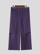 Men's Panel Patchwork Frog Button Wide Leg High Waist Pant SKUL59497