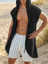 Men's Beach Resort Sheer Front Tie Hooded Sleeveless Cardigan SKUL65271