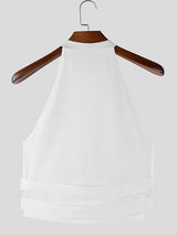 Men's Avant-Garde Mock Neck Mesh Panel Double Buckle Cropped Tank SKUL55394