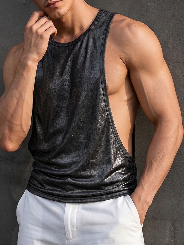 Men's Avant-Garde Nightclub Metallic Foil Deep Armhole Tank SKUL73780