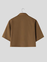 Men's Solid Color Bow Button Short Sleeve Shirt SKUL56279