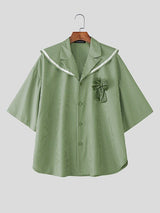 Men's Satin Bow Striped Sailor Collar Shirt SKUL41064