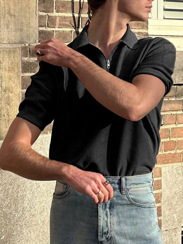 Mens Solid Color Half-Zip Short Sleeve Shirt SKUL02399