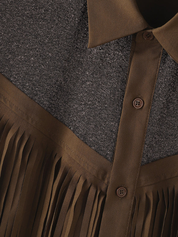 Men's Tassel Patchwork Short Sleeve Shirt SKUL25741