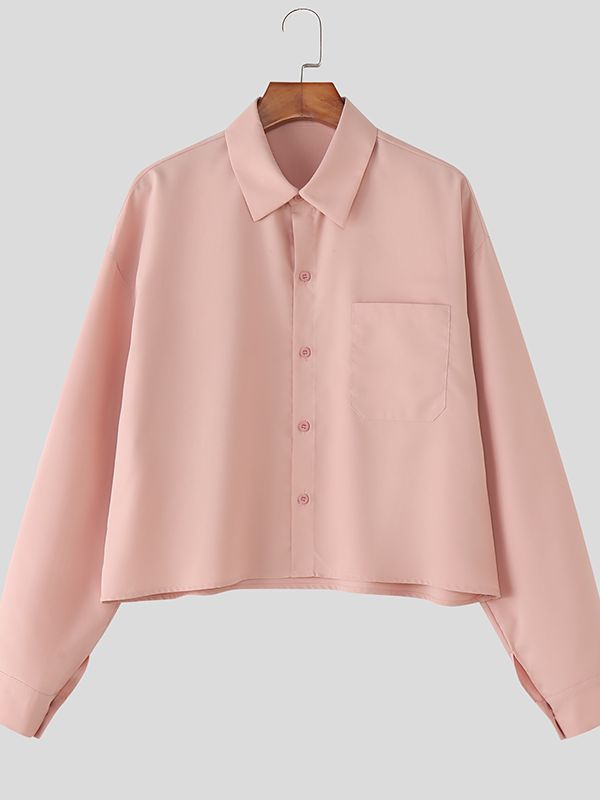 Men's Solid Color Loose Long Sleeve Shirt SKUL47908