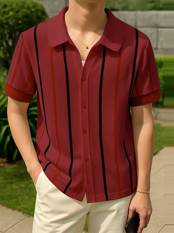 Men's Vertical Stripe Colorblock Short Sleeve Shirt SKUL23895