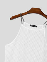 Men's Clubwear Metal Chain Strap Sheer Mesh Zigzag Knit Square Neck Slim Fit Tank SKUL68396