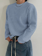 Men's Minimalist Textured Crew Neck Long Sleeve T-shirt SKUL43998