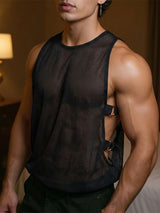 Men's Y2K Avant-Garde Sheer Mesh D-Ring Buckle Open-Side Tank SKUL74578
