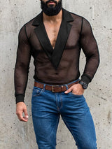 Men's Sheer Mesh V Neck Long Sleeve T-shirt SKUL54086
