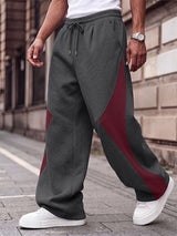 Men's Urban Casual Contrast Color Block Wide Leg Elastic Waist Full Length Pant SKUL82458