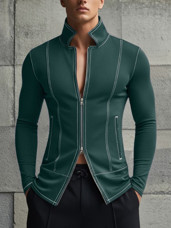 Men's Minimalist Contrast Line Long Sleeve Cardigan SKUL46578