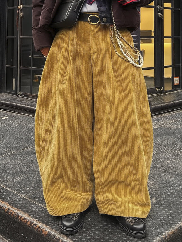 Men's Avant-Garde Ultra-Baggy Wide-Wale Corduroy Pleated Balloon Pant SKUL66590