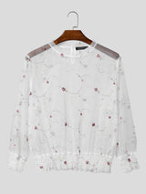Men's Avant-Garde Sheer Floral Embroidered Mesh Shirt SKUL59802