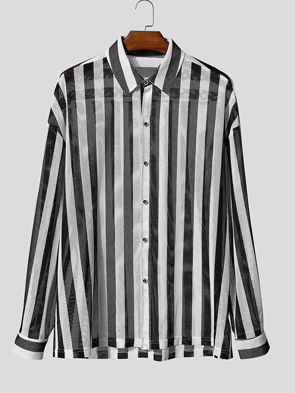 Men's Striped Textured Long Sleeve Shirt SKUL32789