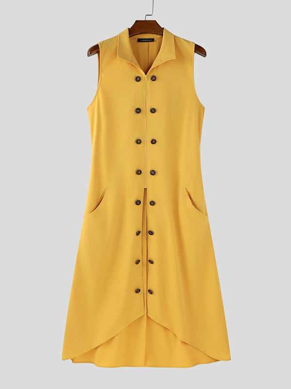 Mens Double-Breasted Long Hem Sleeveless Cardigan SKUL23512