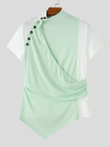 Men's Avant-Garde Deconstructed Asymmetric High-Neck Draped Fitted Short Sleeve T-shirt SKUL71253