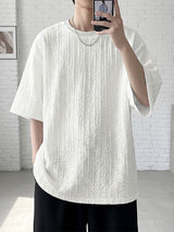Men's Japanese Harajuku Crinkle Textured Crewneck Short Sleeve T-shirt SKUL70576