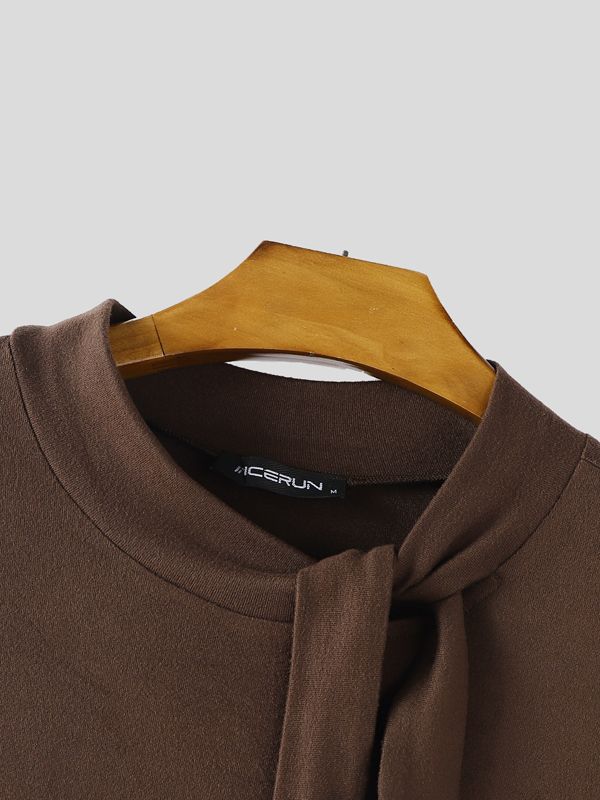 Men's Solid Color Tie Long Sleeve T-Shirt SKUL38544