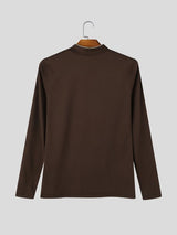 Men's Avant-Garde Darkwear Nightclub Party Chest Cut-Out Contrast Trim Mock Neck T-shirt SKUL86042
