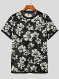 Mens Floral Print Textured Short Sleeve T-Shirt SKUK07332