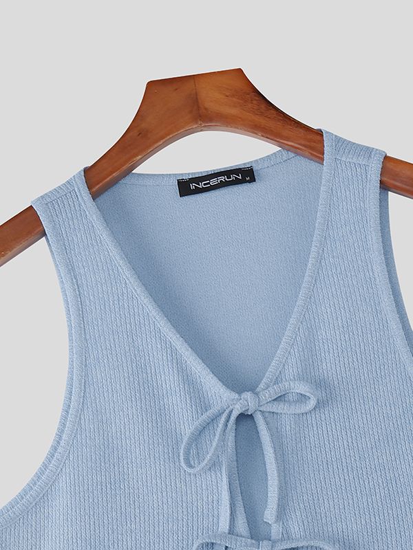 Men's Knitted Textured Lace Up Tank SKUL46003