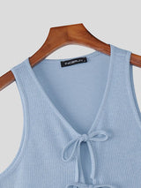 Men's Knitted Textured Lace Up Tank SKUL46003