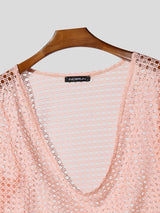 Men's Hollow Mesh Pocket Collar Short Sleeve T-shirt SKUL54095