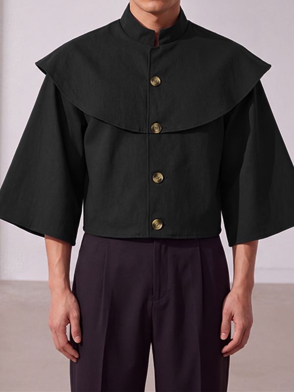 Men's Avant-Garde Party Cape Collar Cropped Wide Half Sleeve Stand Collar Jacket SKUL81101