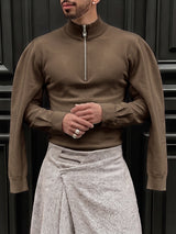 [Pre-order] Men's Avant-Garde Deconstructed Stage Runway Layered Double-Sleeve Half-Zip T-shirt SKUL88390