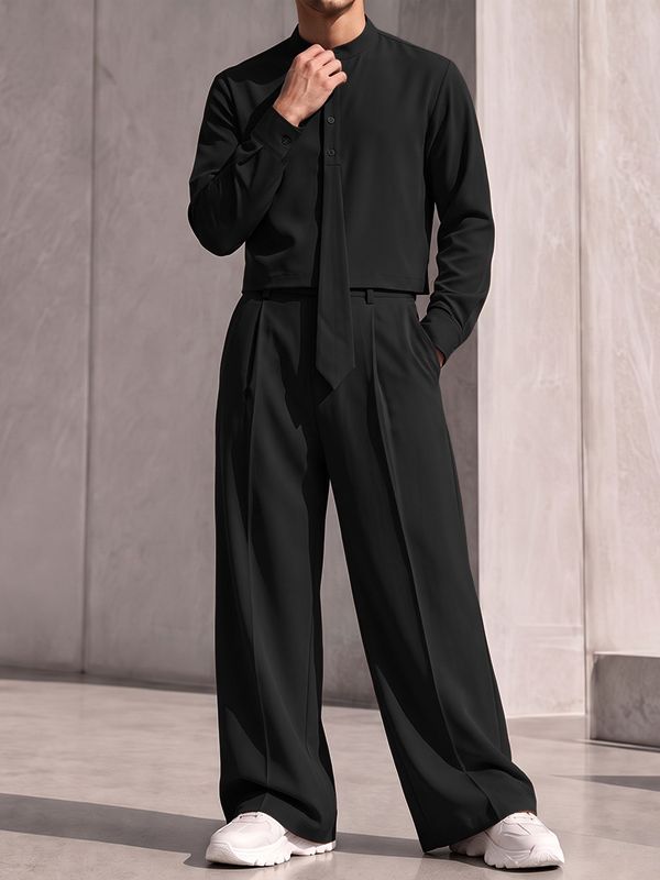 Men's Modern Luxury City Walk Button Placket Boxy Two Pieces Outfit SKUL85540